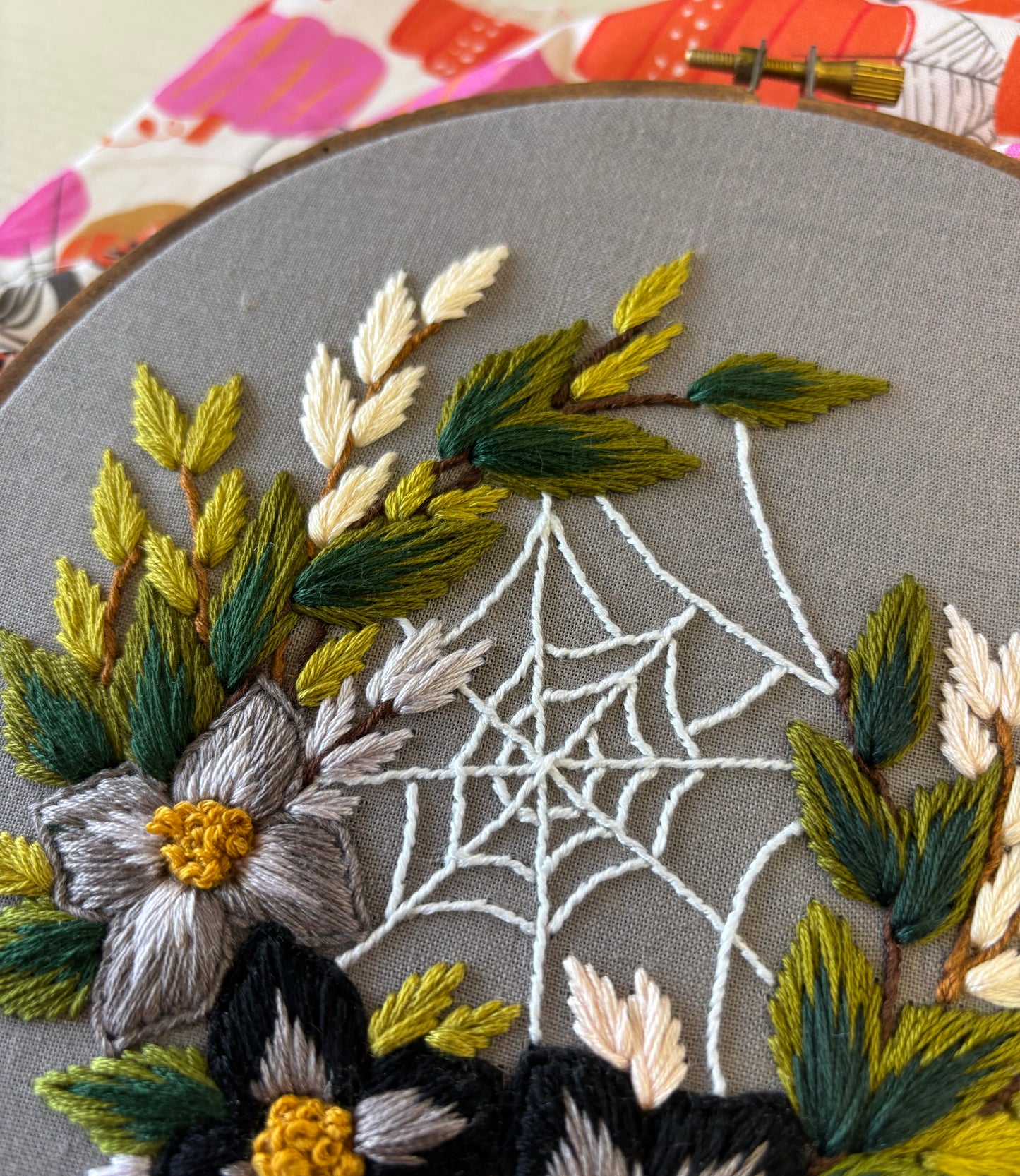 7” Black flower spiderweb embroidery hoop