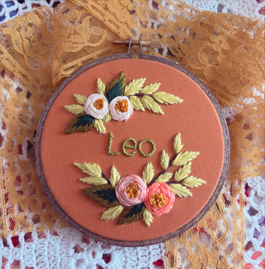 Small 4”  Leo astrology floral embroidery hoop