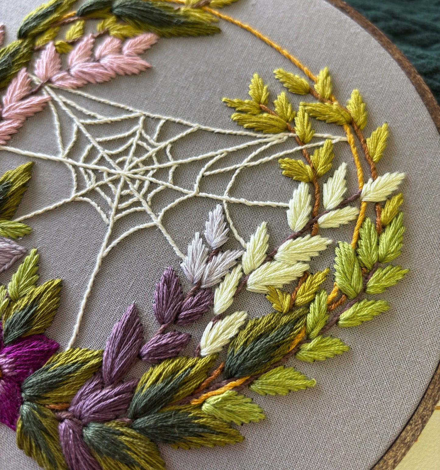 7” Purple flower spiderweb embroidery hoop