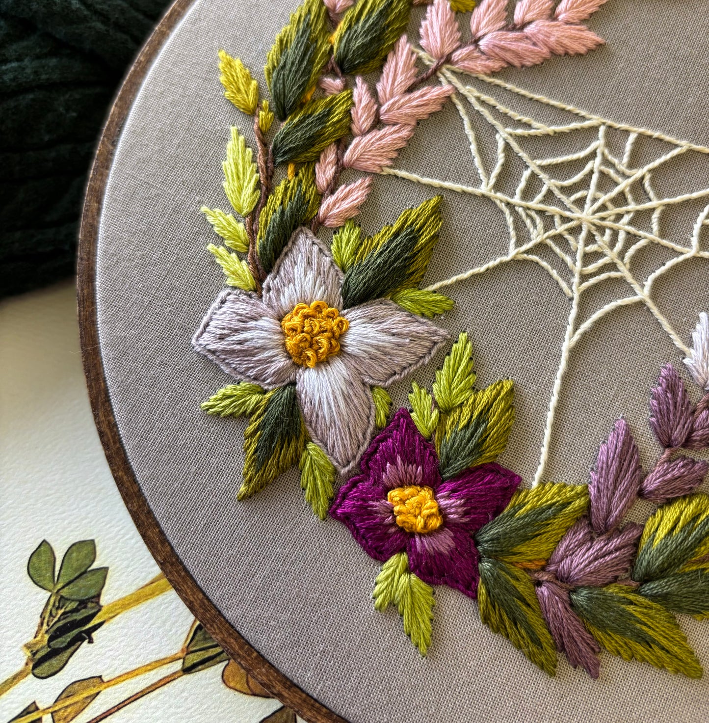 7” Purple flower spiderweb embroidery hoop