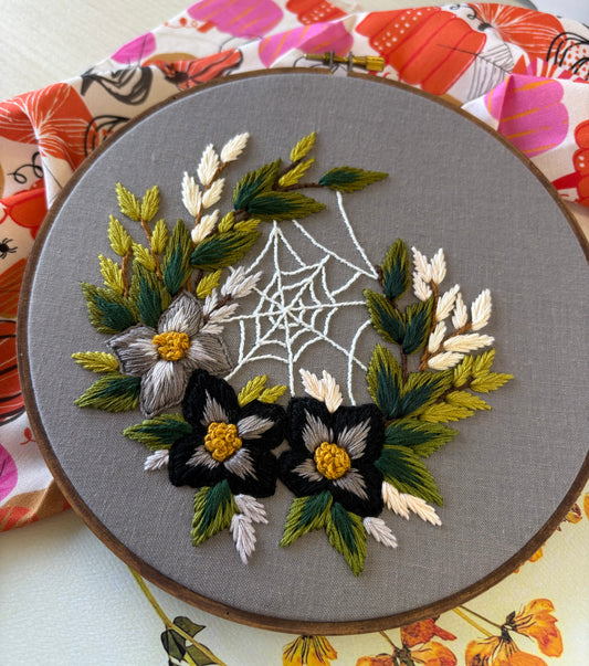 7” Black flower spiderweb embroidery hoop