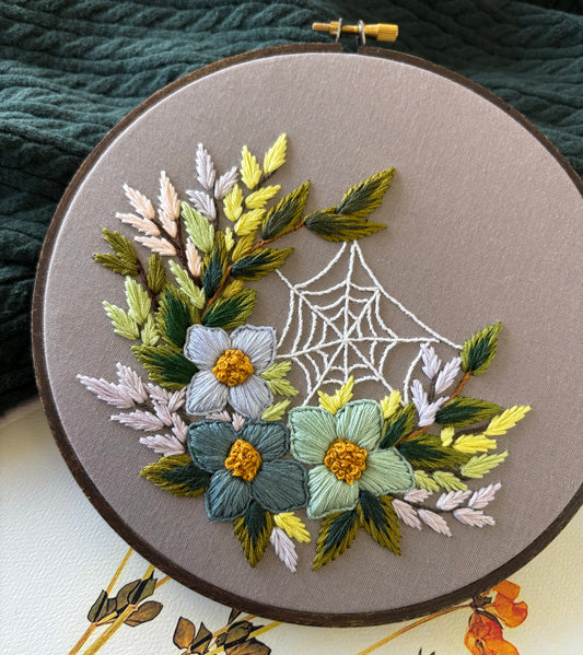 7” Blue flower spiderweb embroidery hoop