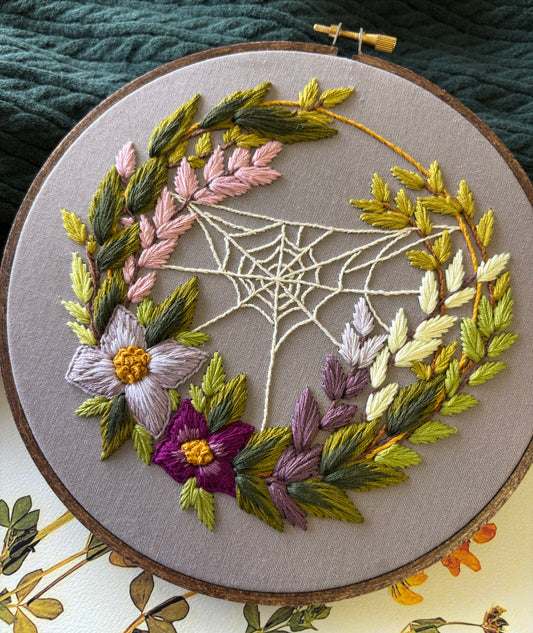 7” Purple flower spiderweb embroidery hoop