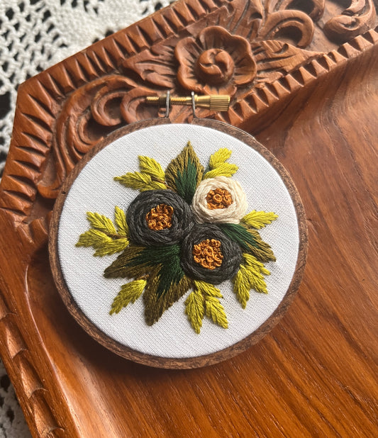 Mini 3” Grey and charcoal floral embroidery hoop