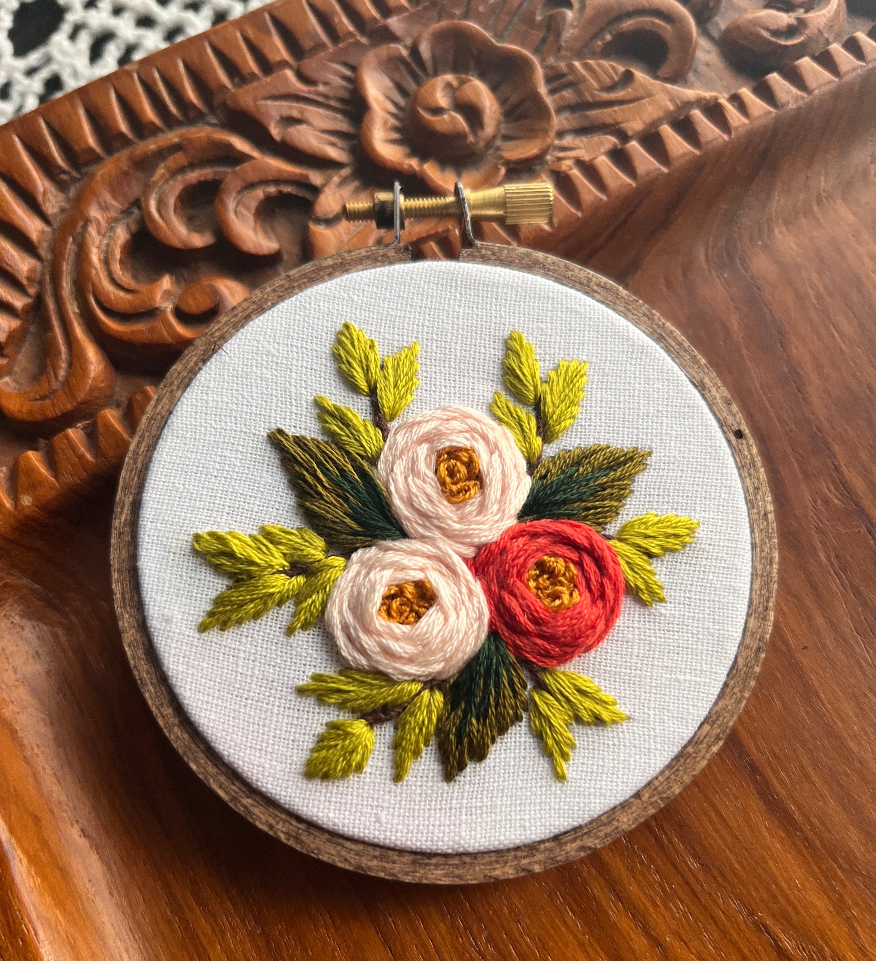 Mini 3” Pink floral embroidery hoop – LeighinStitches